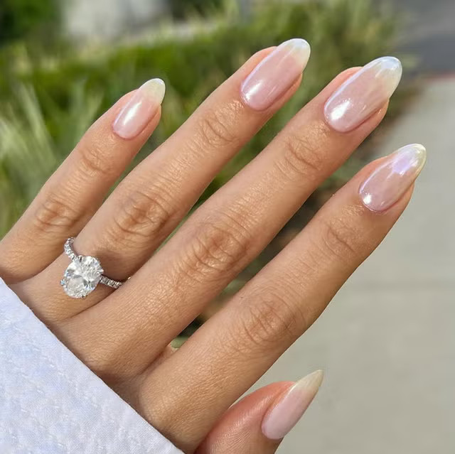 Sheer Milky White Pearlescent Almond Nails Sheer Milky White Pearlescent Almond Nails — Simple Summer Nails 2027