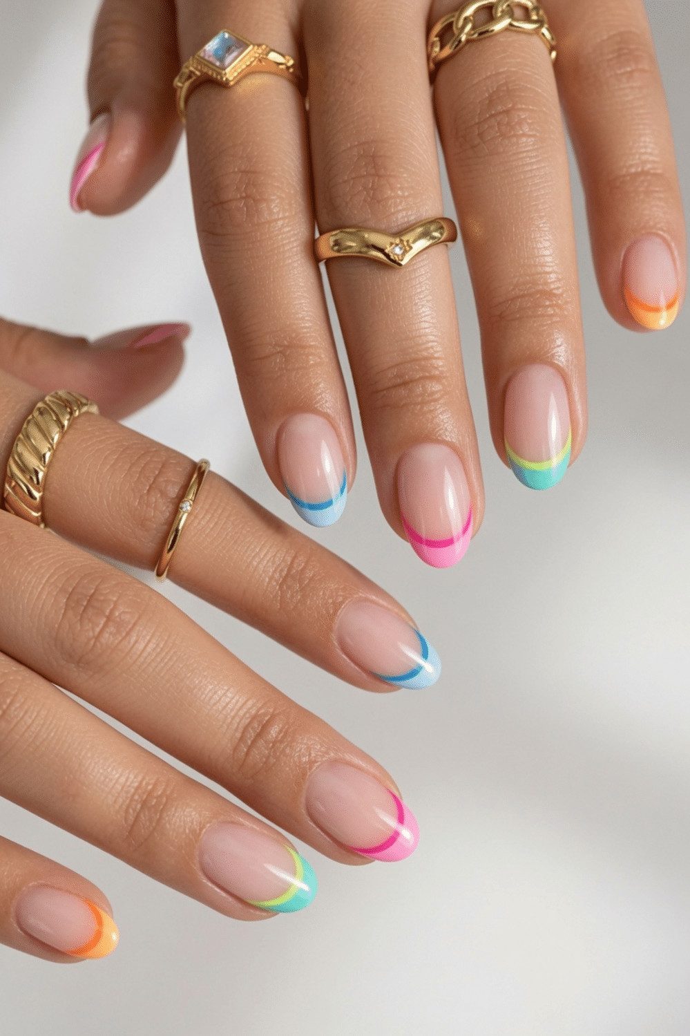 Neon Rainbow Outline French Almond Nails Neon Rainbow Outline French Almond Nails — Simple Summer Nails 2027