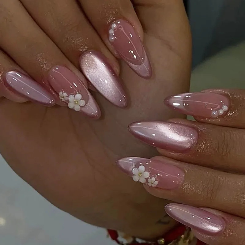 Iridescent Cat-Eye 3D Floral Nails Iridescent Cat-Eye 3D Floral Nails — Spring Floral Nails 2027