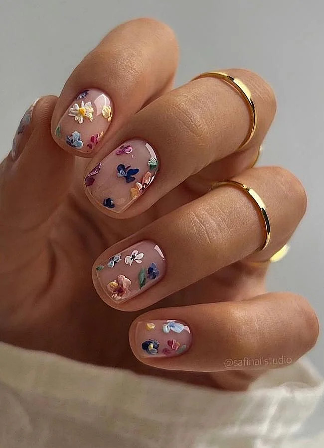 Glossy With Matte 3D Elements Visual Idea Glossy With Matte 3D Elements Visual Idea — Spring Floral Nails 2027