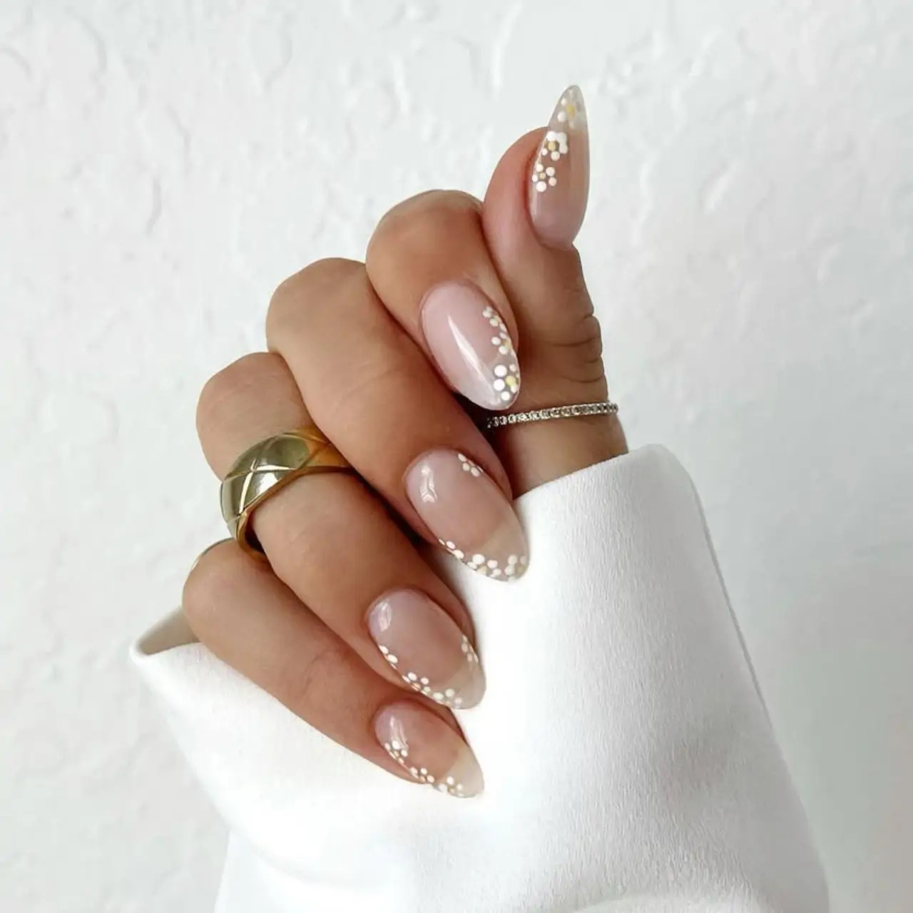 Minimalist Floral Dot French Almond Nails Minimalist Floral Dot French Almond Nails — Spring Floral Nails 2027