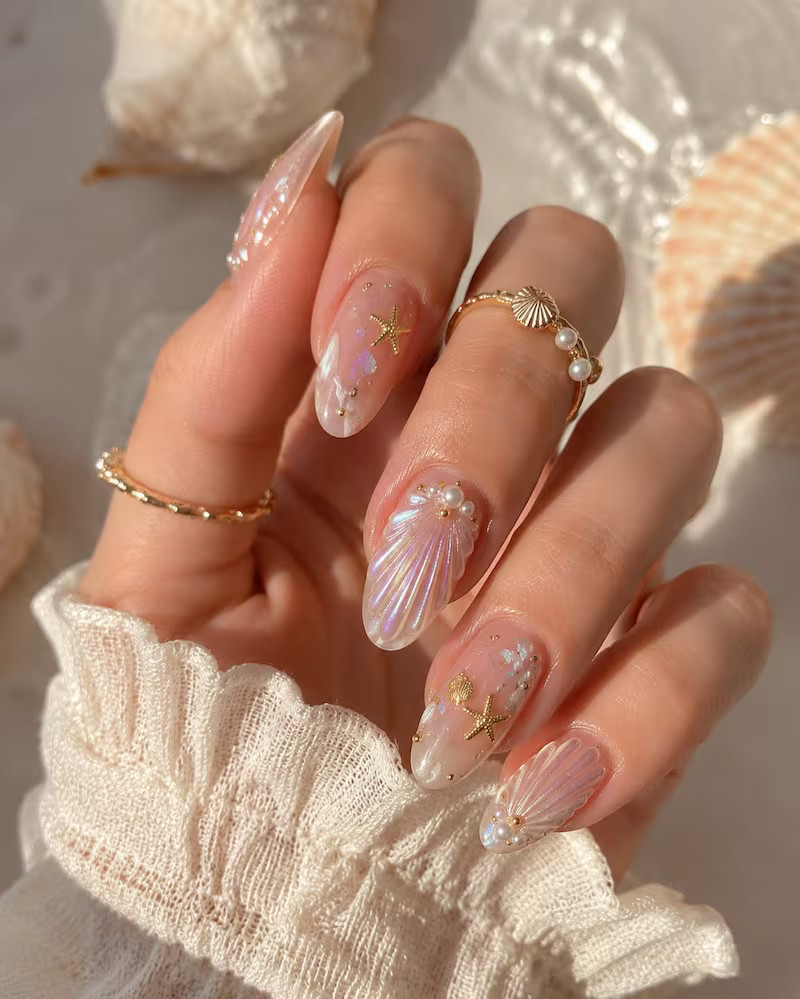 Seashell Motif Almond Nails Seashell Motif Almond Nails — Summer Jelly Nails 2027