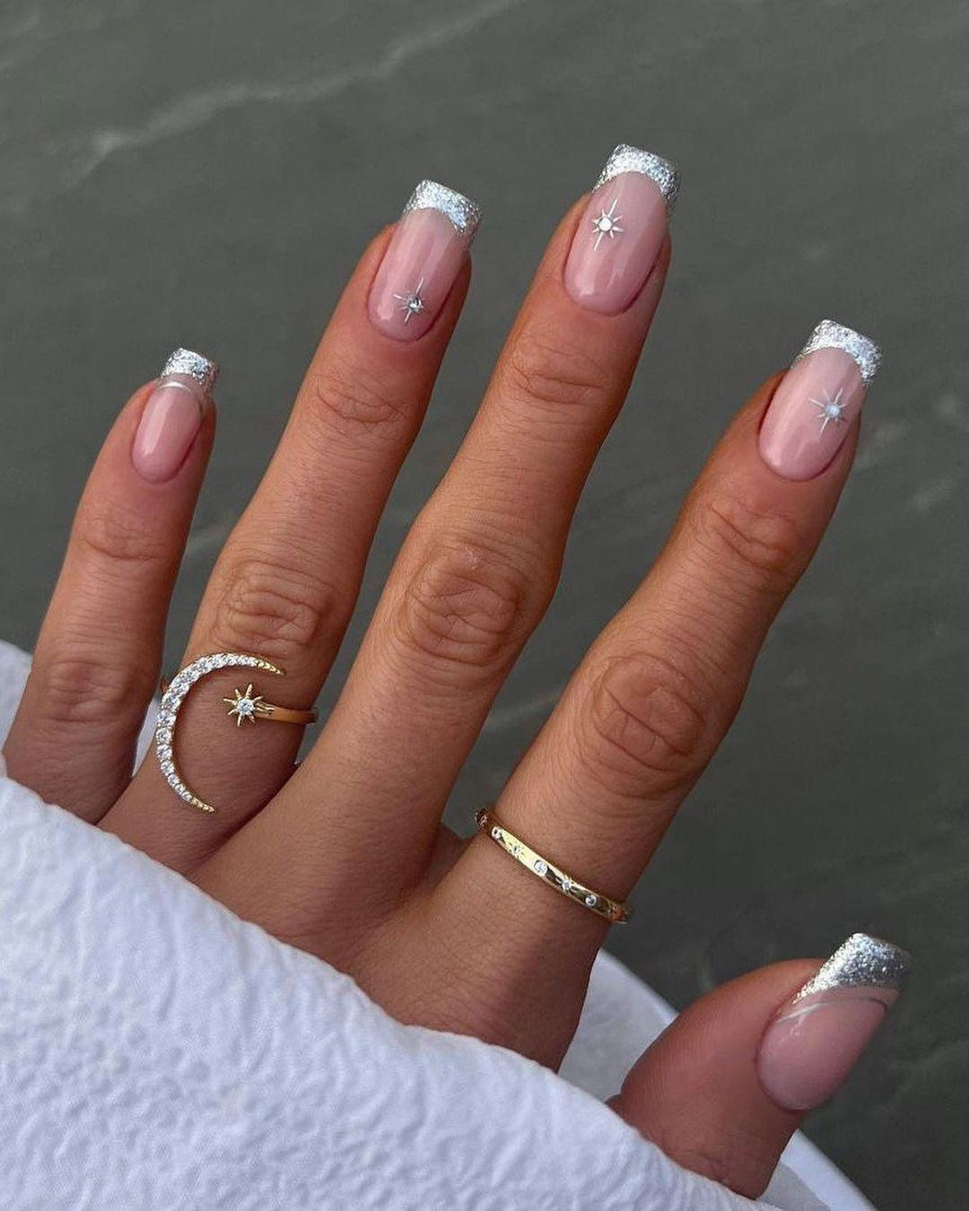 Pale Pink Sheer Glitter French Star Nails Pale Pink Sheer Glitter French Star Nails — Winter Pink Nails 2027