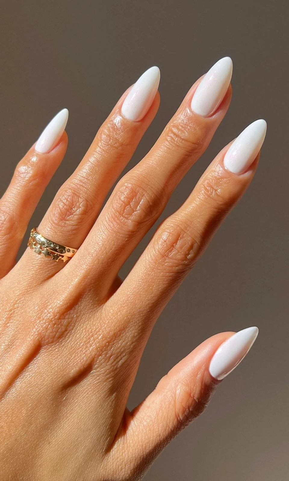 Milky White Shimmer Almond Nails Milky White Shimmer Almond Nails — Simple Winter Nails 2027