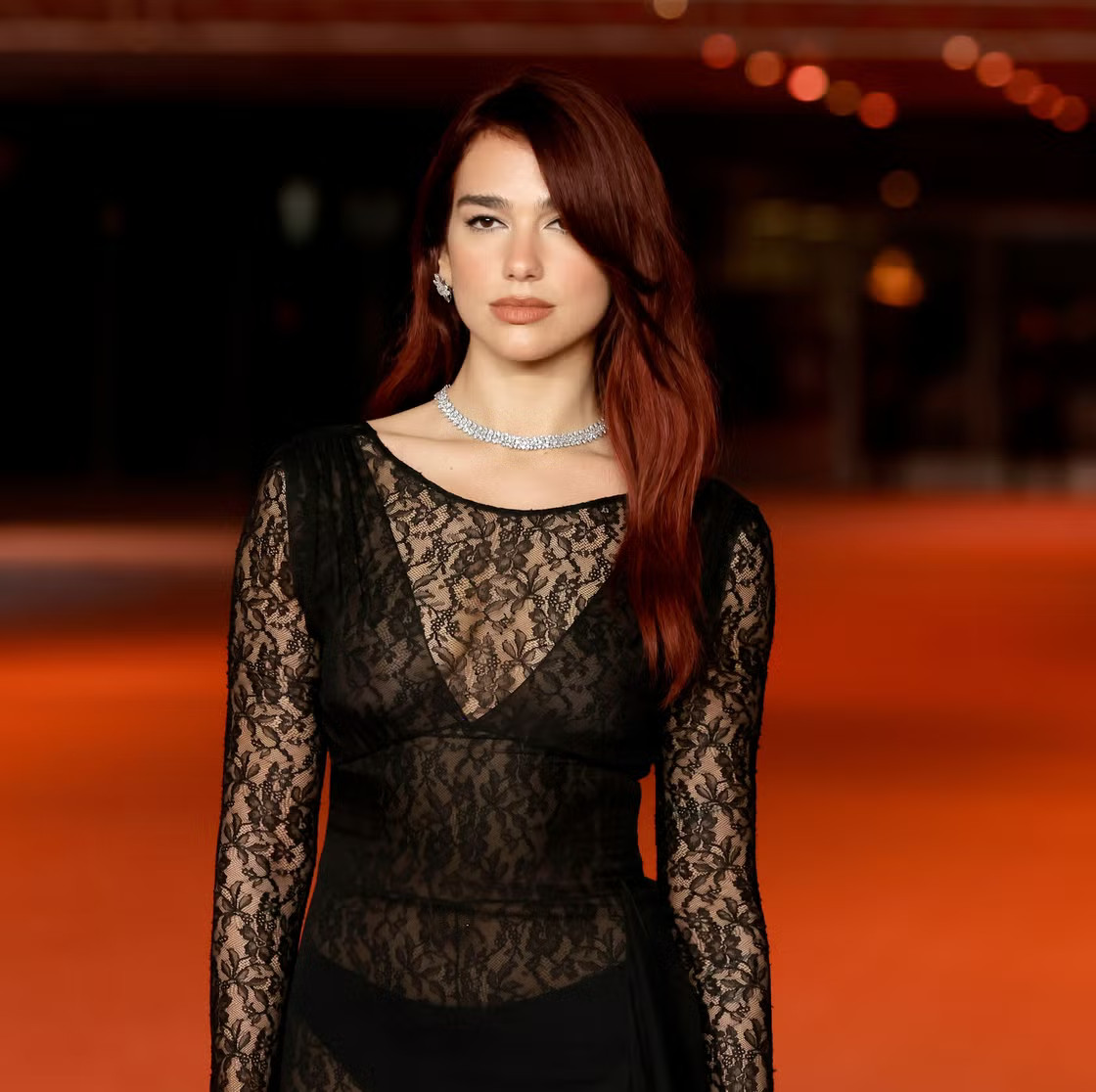 Sheer Black Lace Dress with Deep V-Neckline and Diamond Necklace Sheer Black Lace Dress with Deep V-Neckline and Diamond Necklace — Sheer Dress 2027