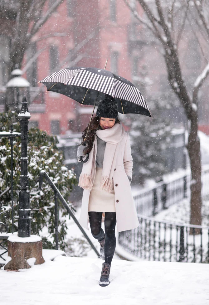Cozy Winter Ensemble with Wool Coat and Tweed Skirt — Boston Outfits 2027
