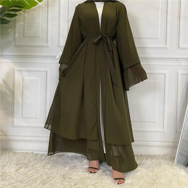 Olive Green Abaya with Chiffon Sleeves for Formal Events Olive Green Abaya with Chiffon Sleeves for Formal Events — Dubai Outfits 2027