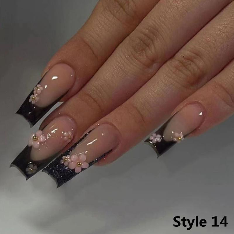 Soft Gothic French with Floral Accents Soft Gothic French with Floral Accents — Gothic Coffin Nails 2027