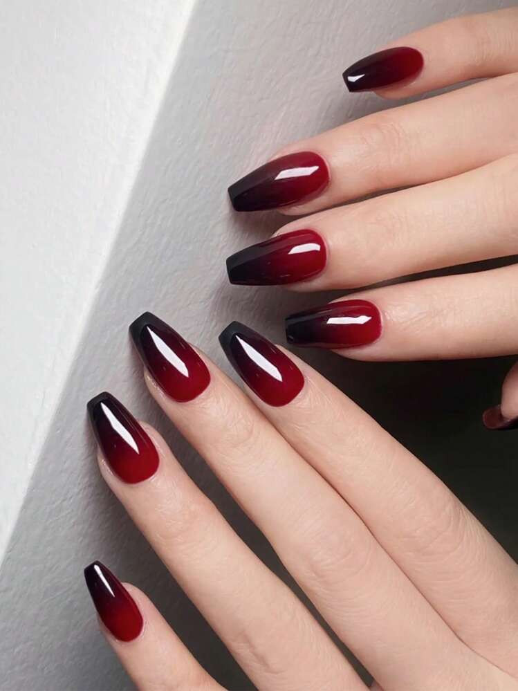 Short Black to Red Wine Gradient Short Black to Red Wine Gradient — Gothic Coffin Nails 2027