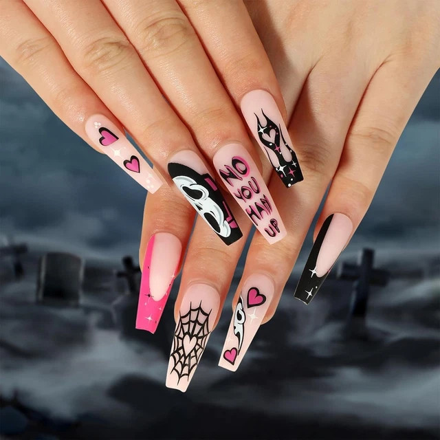 Pale Pink Halloween Coffin Nails Pale Pink Halloween Coffin Nails — Gothic Coffin Nails 2027
