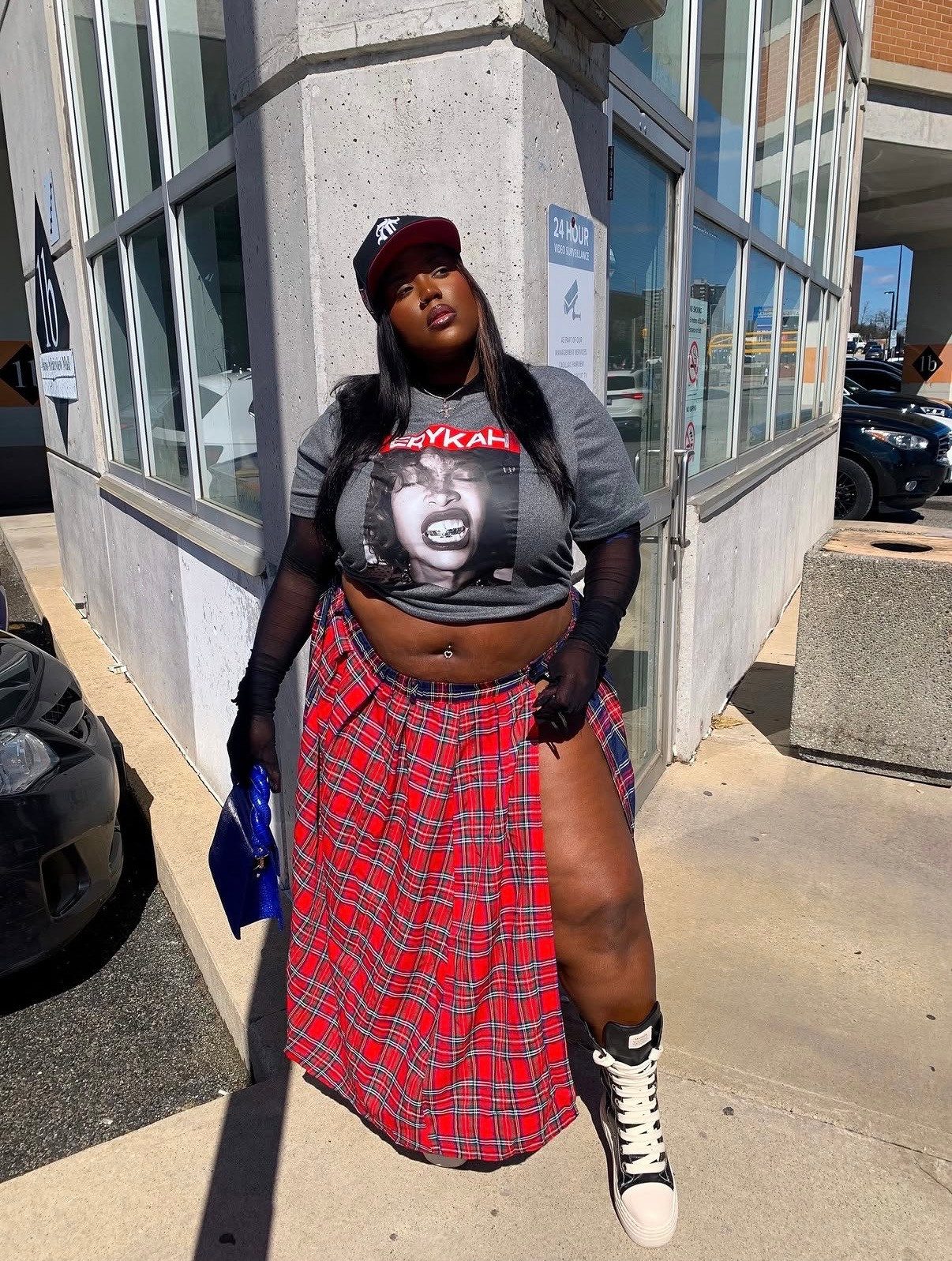 Bold Streetwear: Graphic Tee, Plaid Maxi Skirt, and High-Tops Bold Streetwear: Graphic Tee, Plaid Maxi Skirt, and High-Tops — Scene Outfits 2027