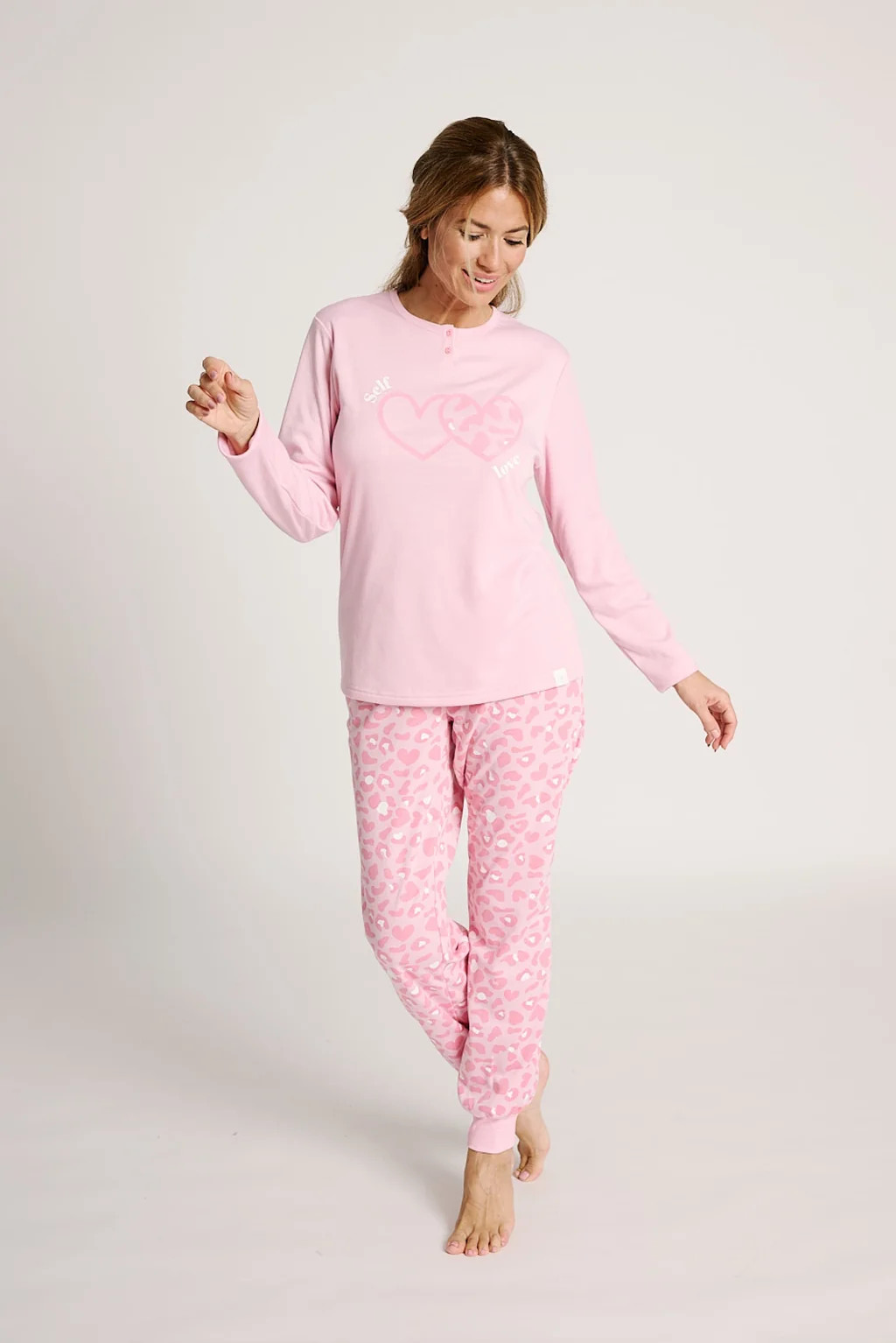 Pink Pajama Set with Leopard-Heart Print Pink Pajama Set with Leopard-Heart Print — Heart Outfits 2027