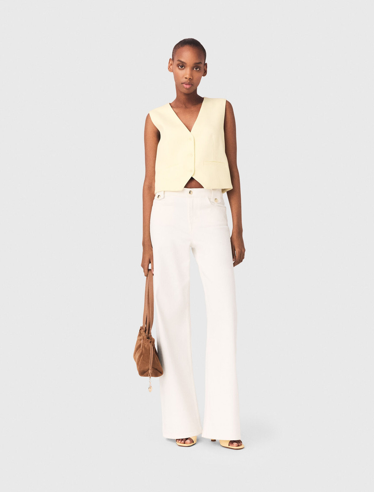Pale Yellow Cropped Vest and White Wide-Leg Pants Pale Yellow Cropped Vest and White Wide-Leg Pants — Pale Yellow Outfits 2027