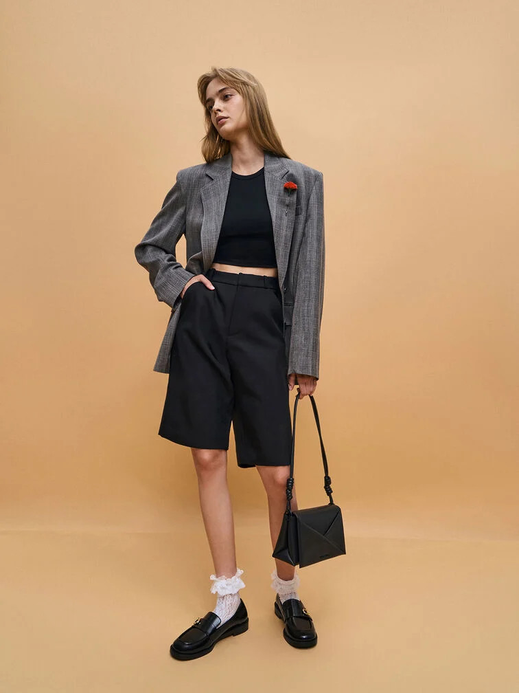Smart Mix: Plaid Blazer, Shorts, Lace Socks, and Loafers — Chunky Loafers Outfits 2027