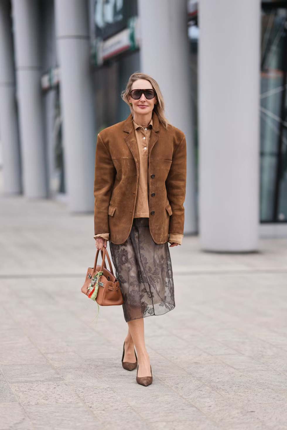 Textural Contrast: Suede Blazer, Lace Skirt, and Polo Shirt Textural Contrast: Suede Blazer, Lace Skirt, and Polo Shirt — Spring Europe Outfits 2027