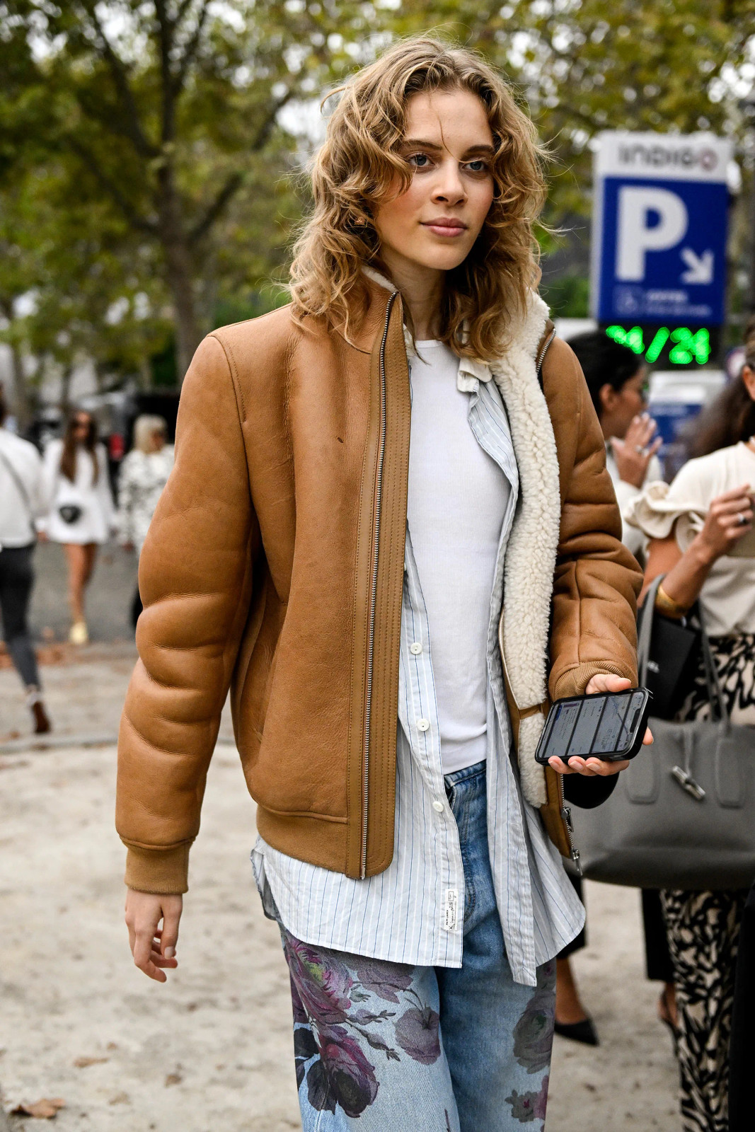 Shearling Puffer with Floral Jeans and Stripes — Winter Outfits 2027 with Puffer