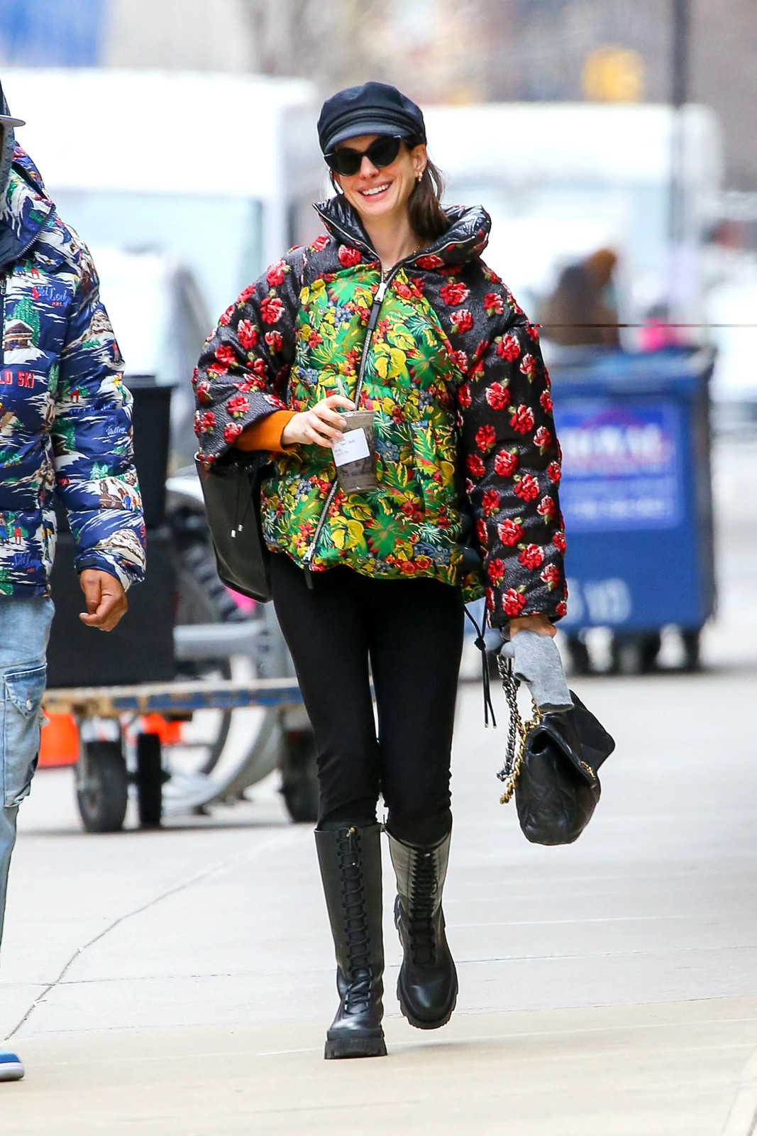 Floral Print Puffer with Lace-Up Boots — Winter Outfits 2027 with Puffer