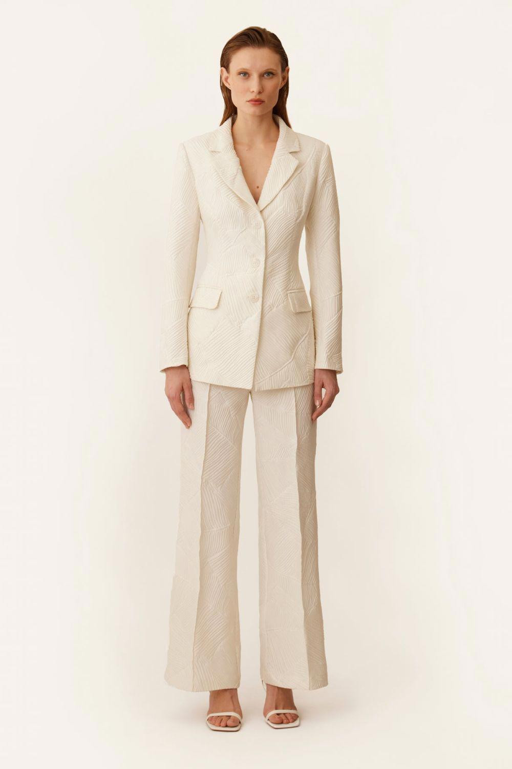 Textured Cream Pant Suit with Open-Toe Heels Textured Cream Pant Suit with Open-Toe Heels — Winter Cream Outfits 2027