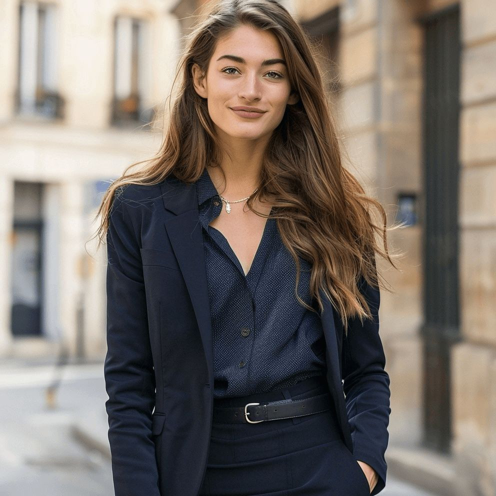 Fitted Navy Suit with Patterned Shirt Fitted Navy Suit with Patterned Shirt — Winter Navy Outfits 2027