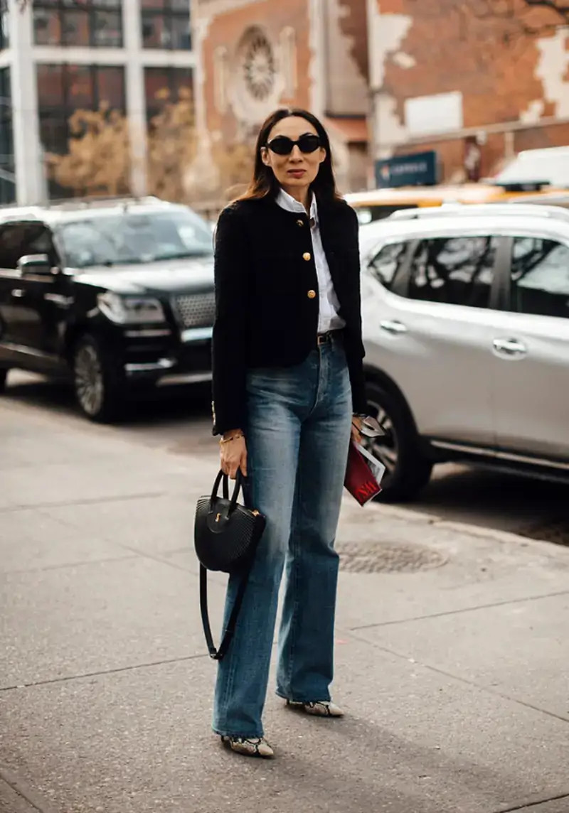 Black Blazer with White Shirt and Blue Jeans Black Blazer with White Shirt and Blue Jeans — Winter Navy Outfits 2027