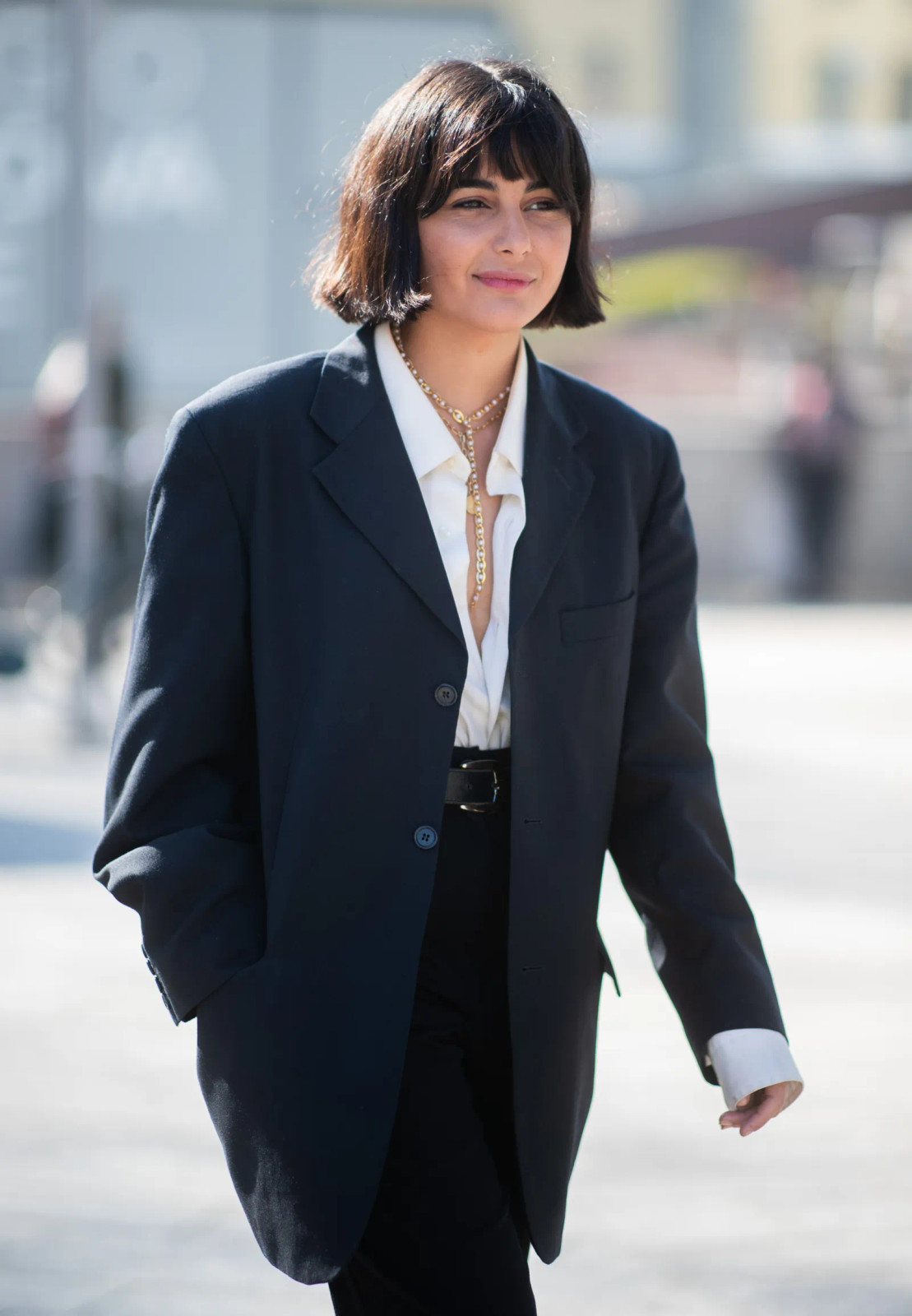 Oversized Navy Blazer with White Shirt and Black Trousers Oversized Navy Blazer with White Shirt and Black Trousers — Winter Navy Outfits 2027