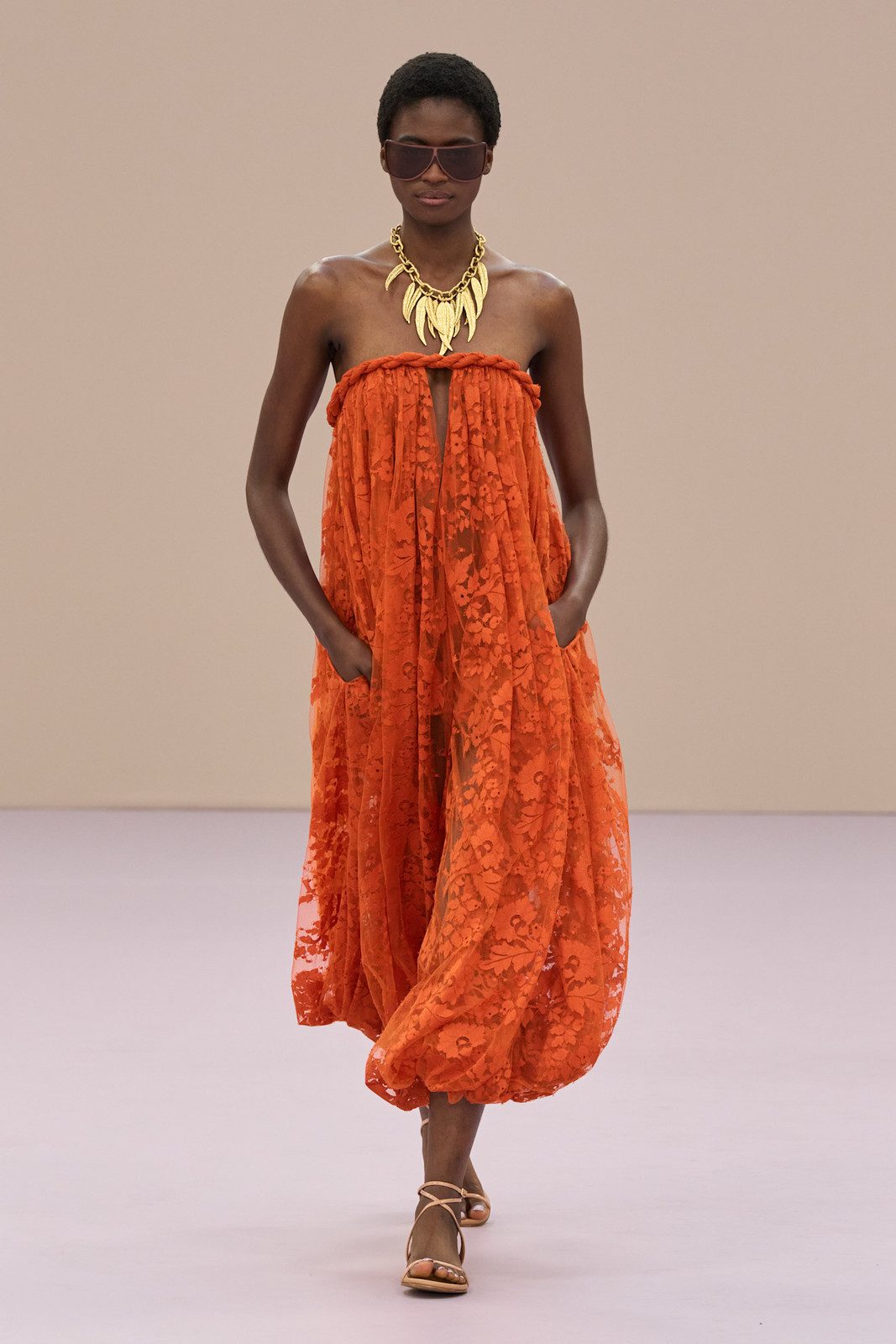 Voluminous Orange Lace Maxi Dress for a Summer Party Voluminous Orange Lace Maxi Dress for a Summer Party — Colorful Summer Outfits 2027