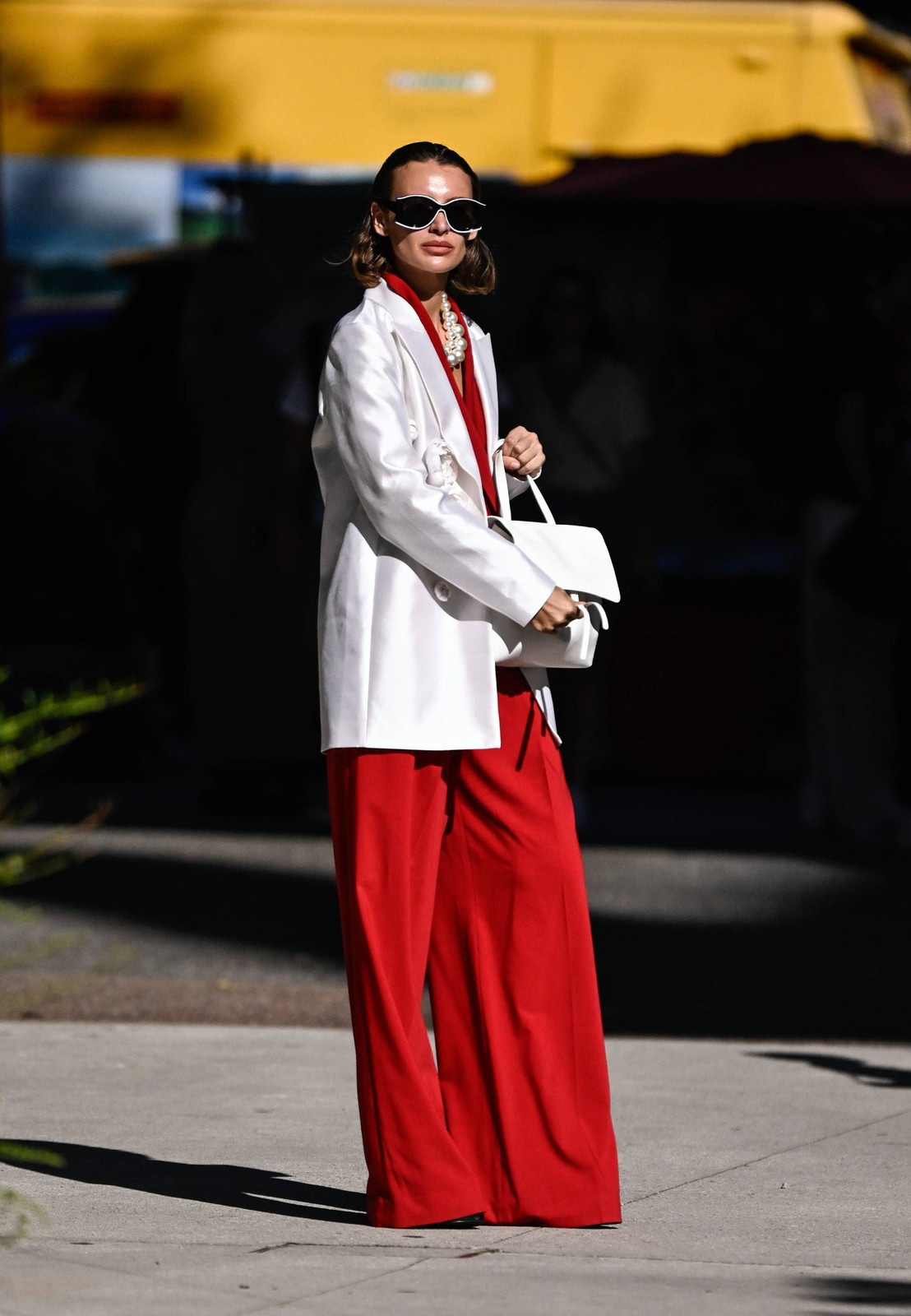 Red Wide-Leg Trousers with White Blazer for a Polished Valentine's Look — Red Valentines Outfits 2027