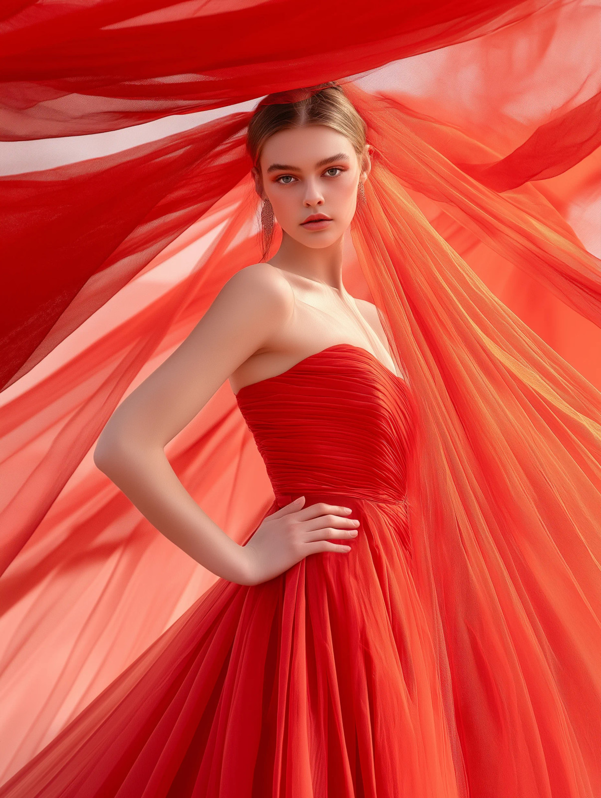 Dramatic Red Tulle Strapless Gown for a Fairytale Valentine's Celebration — Red Valentines Outfits 2027