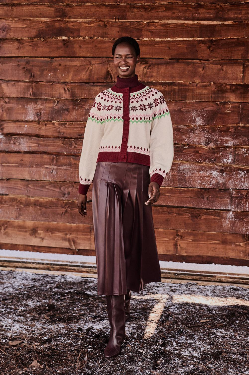 Chic Burgundy and Cream Fair Isle Cardigan Ensemble Chic Burgundy and Cream Fair Isle Cardigan Ensemble — Matching Christmas Outfits 2026