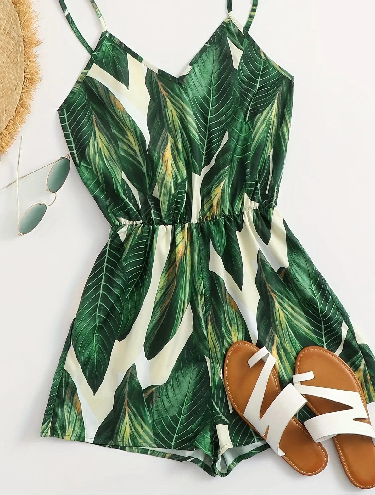 Tropical Print Jumpsuit with Wide Leg Shorts for Beach Days — Summer Jumpsuit Outfits 2027
