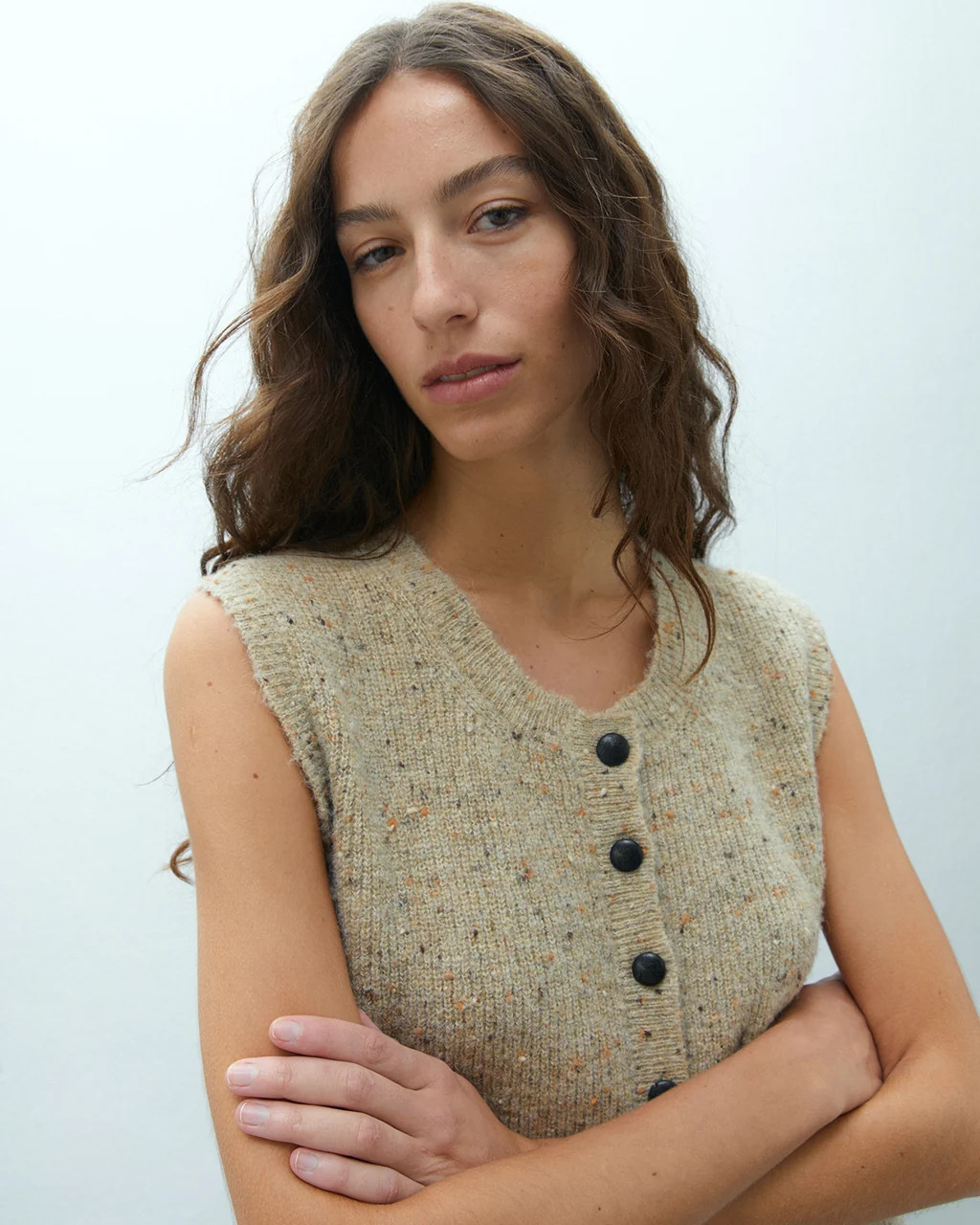 Speckled Beige Knit Vest for Textured Appeal Speckled Beige Knit Vest for Textured Appeal — Vests 2027
