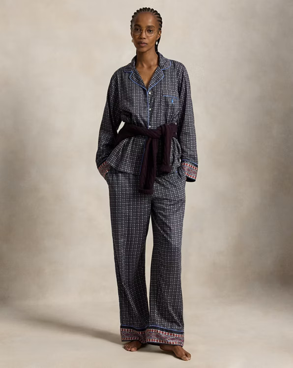 Geometric Pattern Pajama Set with Tied Sweater Geometric Pattern Pajama Set with Tied Sweater — Dorm Outfits 2027