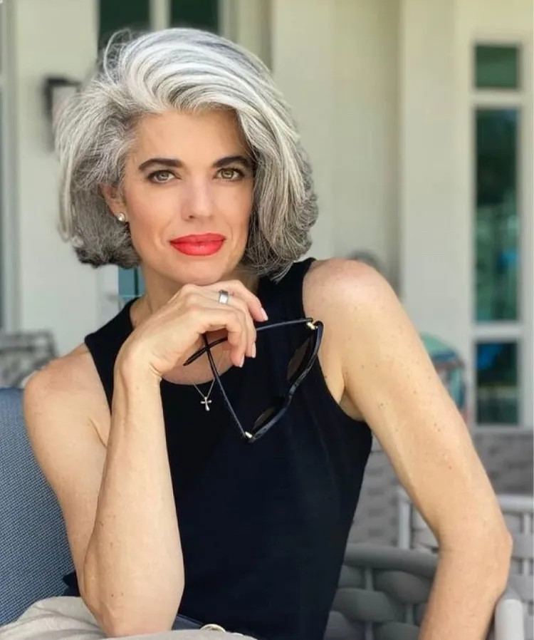 Salt and Pepper Bob With Smooth Blowout Salt and Pepper Bob With Smooth Blowout — Old Money Bob 2027