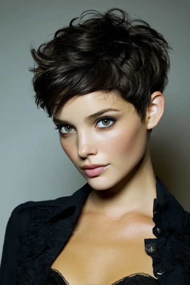 Visual Idea — The Hair Is Styled With Volume On Top Visual Idea — The Hair Is Styled With Volume On Top — Wedding Pixie 2027