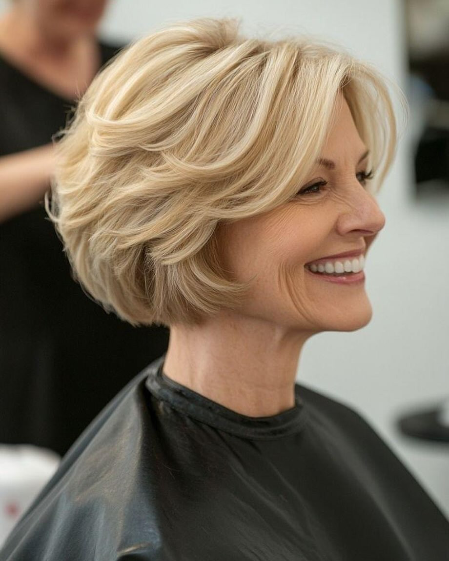 Voluminous Blonde Bob With Layered Waves — Bangs 2027 for Women Over 60