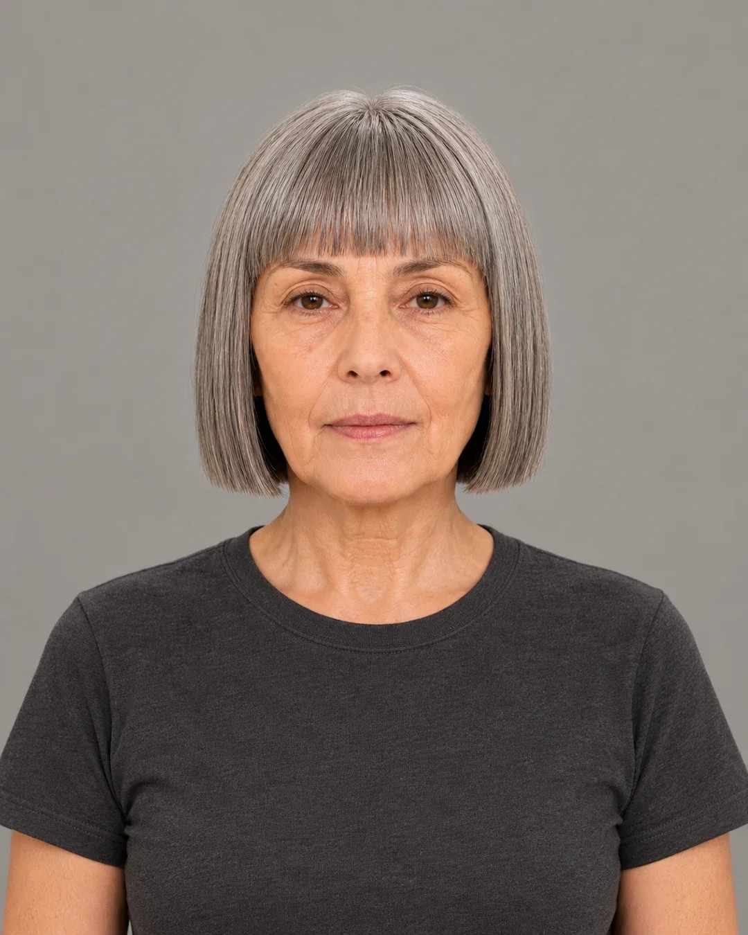 Sleek Grey Blunt Bob With Blunt Bangs — Bangs 2027 for Women Over 60