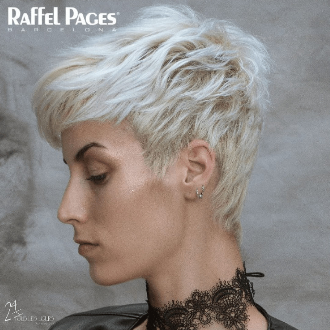 Textured Ash Blonde Side Part Pixie — Pixie 2027 for Oval Face