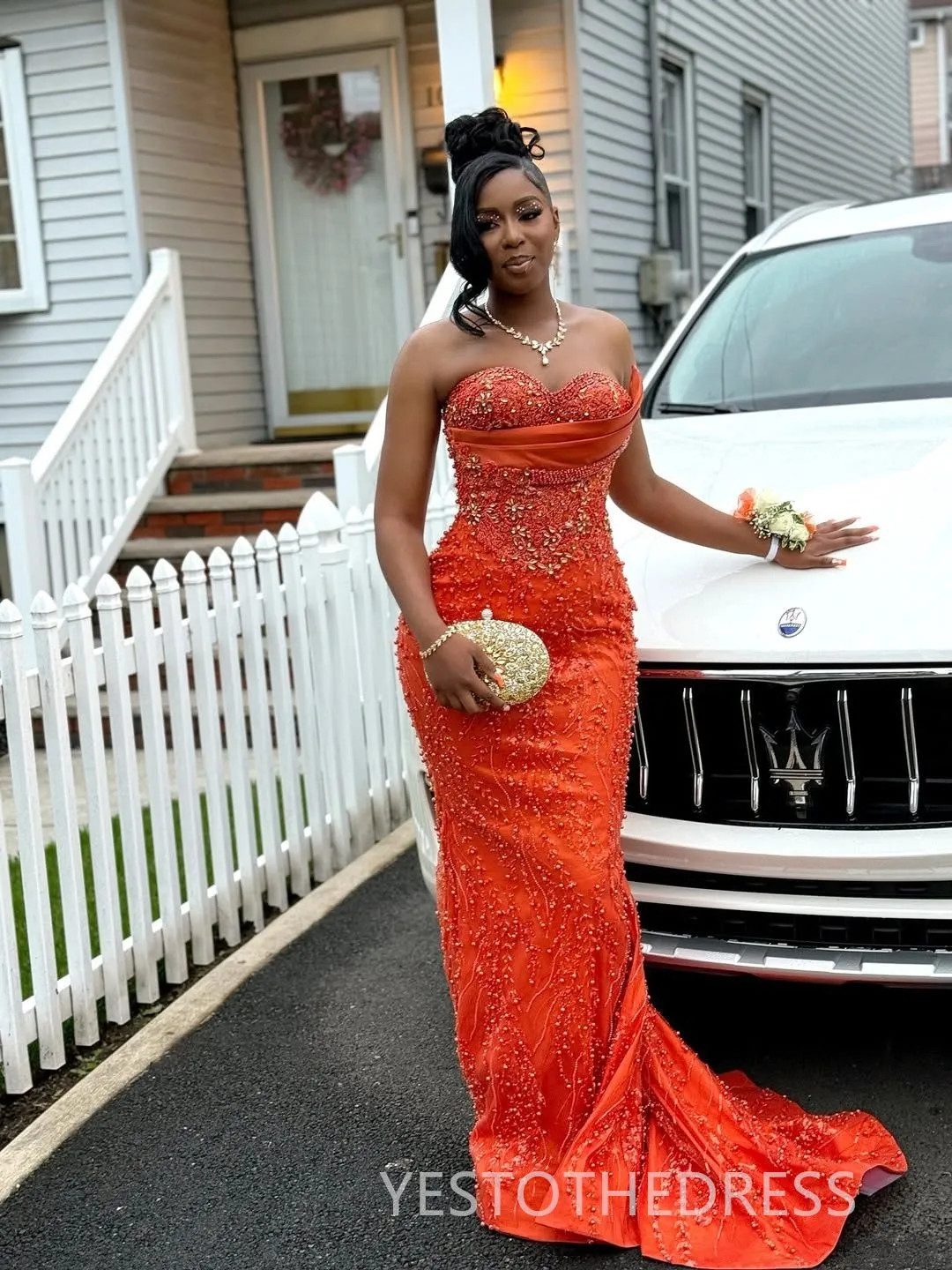 Vibrant Orange Strapless Gown with Mermaid Silhouette Vibrant Orange Strapless Gown with Mermaid Silhouette — Outfits 2027 for Black Women