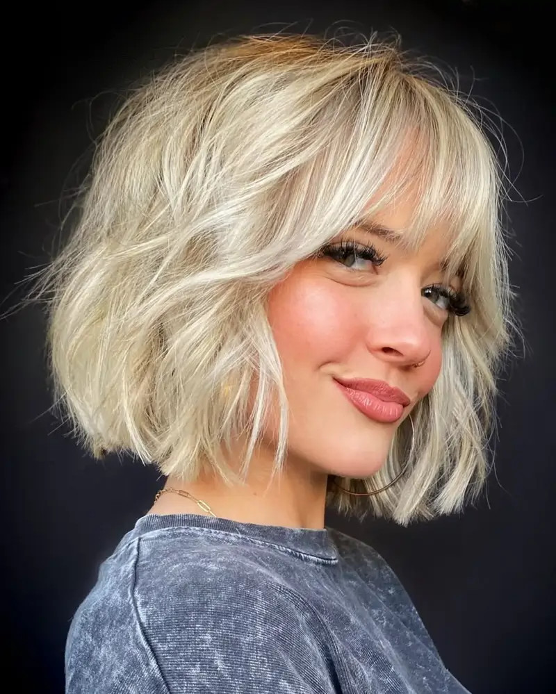Textured Ash Blonde Thick Bob — Blonde Bangs 2027