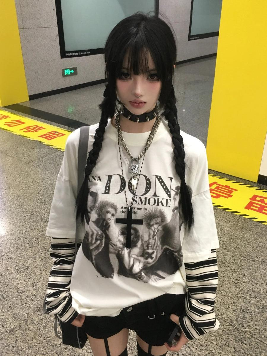 Graphic Tee Over Stripes: A Classic Grunge Layering Trick Graphic Tee Over Stripes: A Classic Grunge Layering Trick — Grunge Outfits 2027