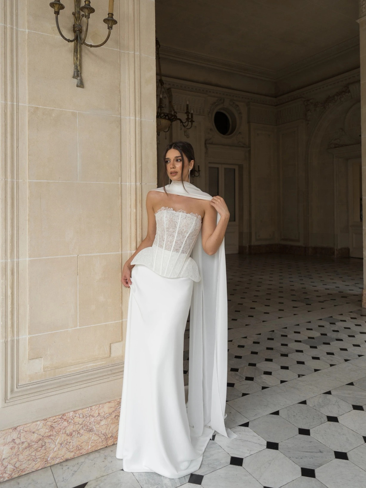 Ivory Lace Corset with Peplum and Satin Skirt Ensemble Ivory Lace Corset with Peplum and Satin Skirt Ensemble — Bridesmaid Dresses 2027