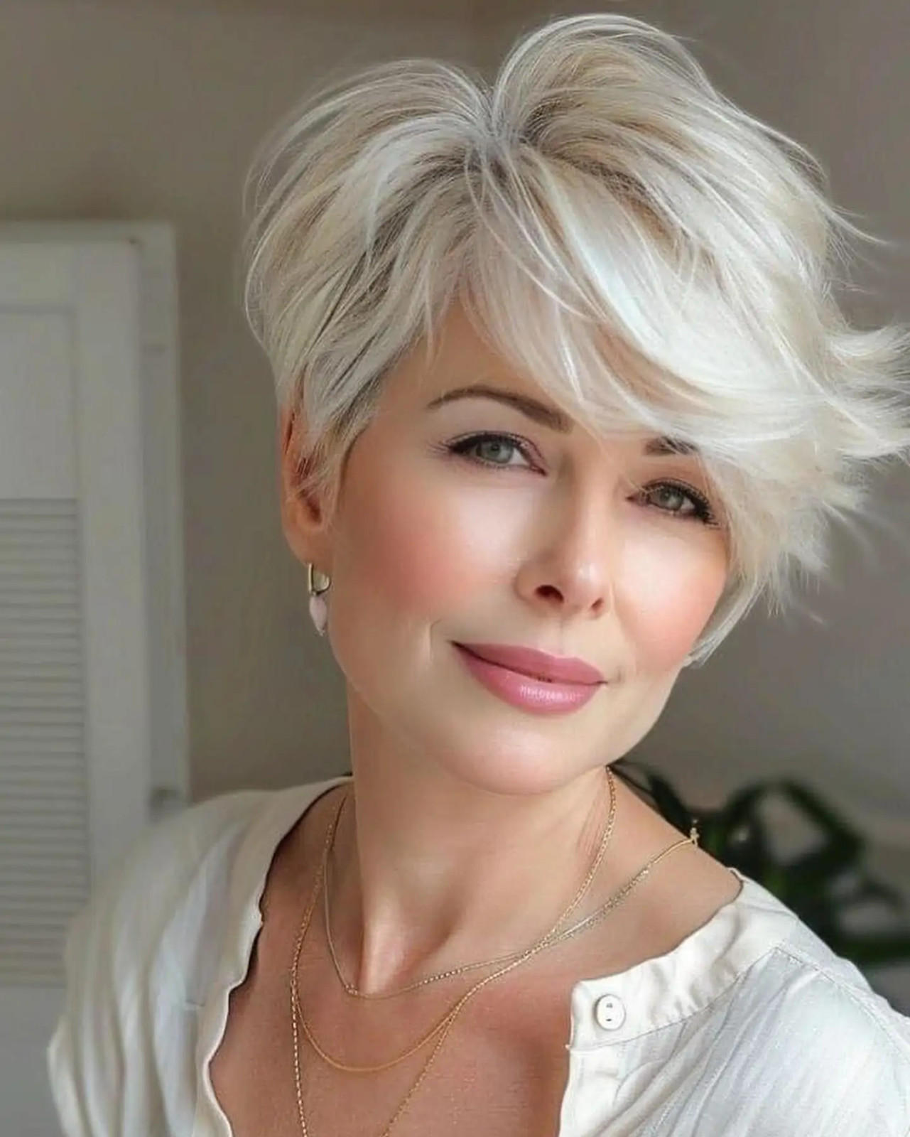 Voluminous Chin-Length Ash Blonde Pixie Voluminous Chin-Length Ash Blonde Pixie — Pixie 2027 for Women Over 70