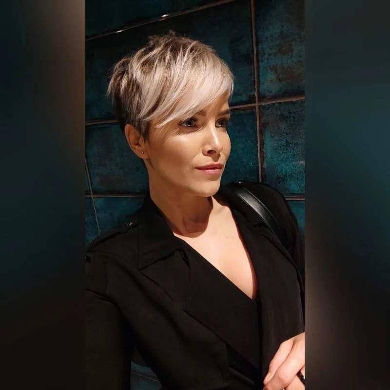 Ash Blonde Pixie With Long Bangs Ash Blonde Pixie With Long Bangs — Mom Pixie 2027