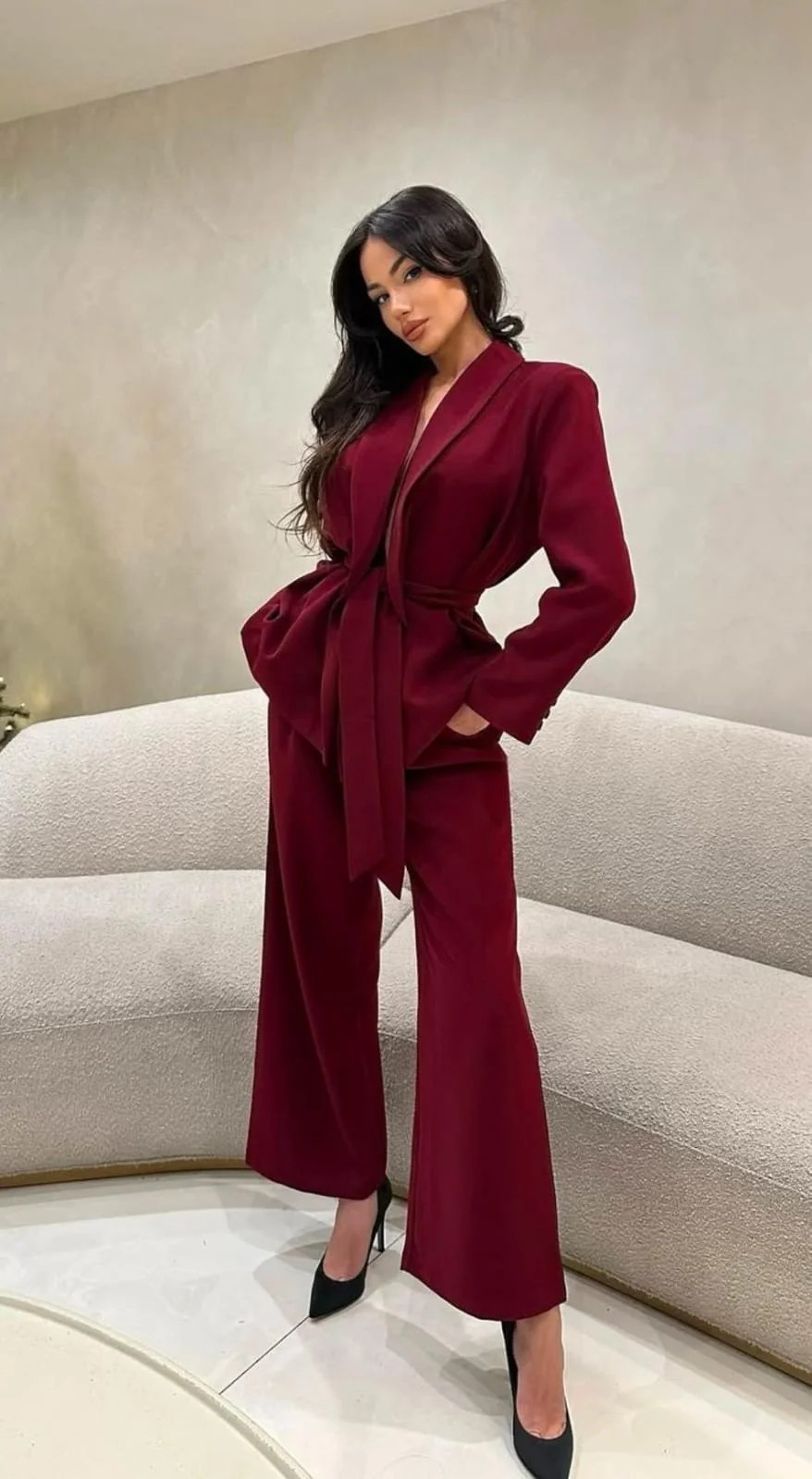 Outfit Idea — Belted Blazer And Wide-Leg Trousers Outfit Idea — Belted Blazer And Wide-Leg Trousers — Ribbon Outfits 2027
