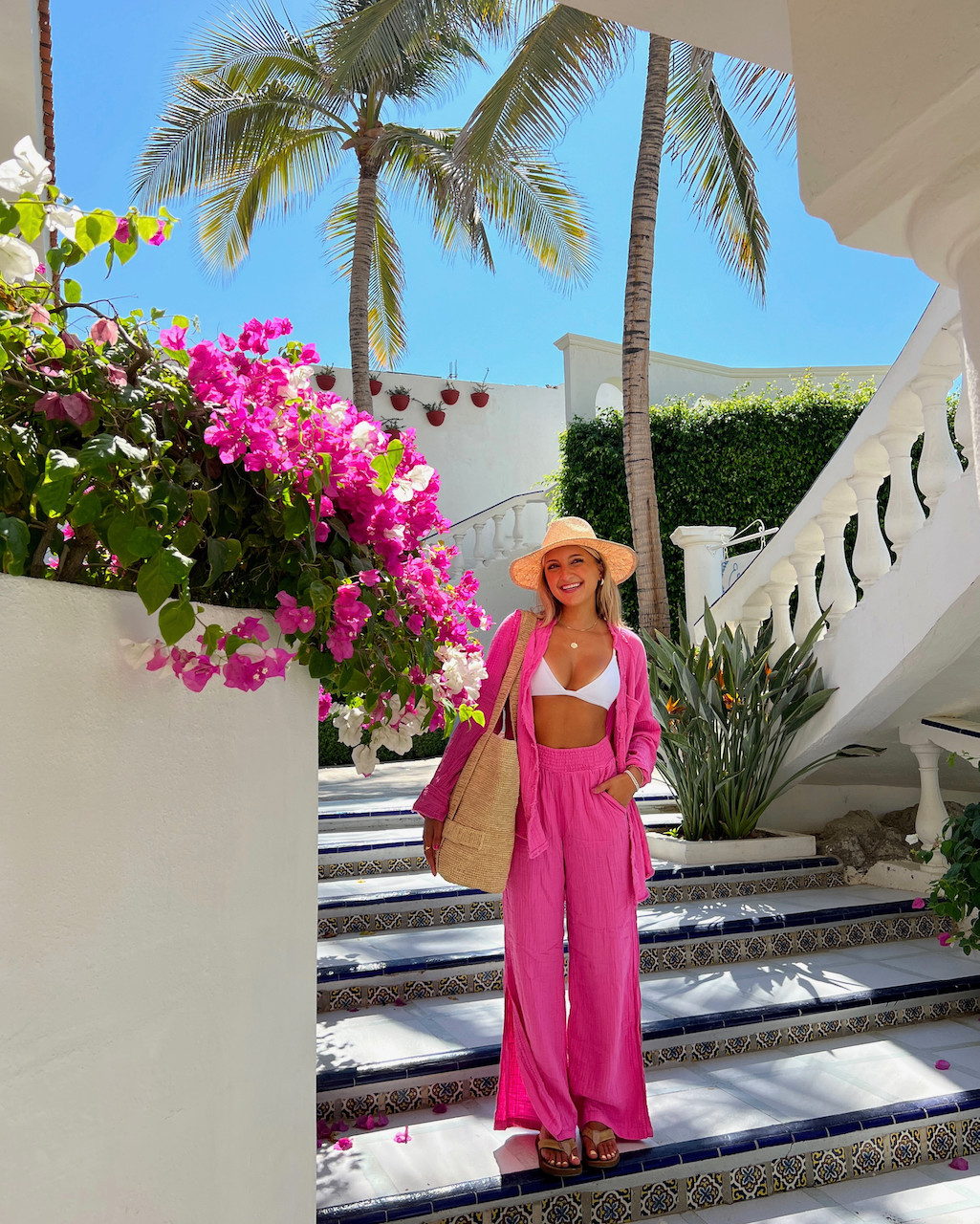 Hot Pink Linen Set with Wide-Leg Pants for Beach Resort Hot Pink Linen Set with Wide-Leg Pants for Beach Resort — Cabo Outfits 2027