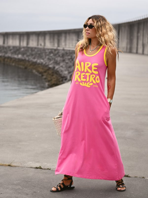 Hot Pink Maxi T-Shirt Dress with Gladiator Sandals — T Shirt Dress Outfits 2027