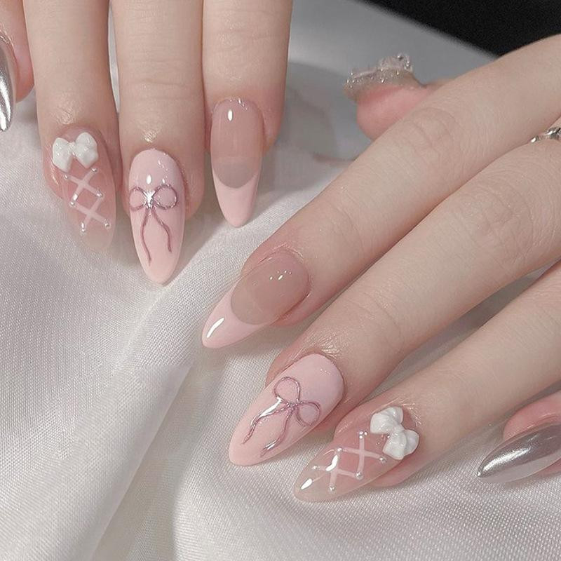 Pale Pink and Nude Stilettos with 3D Bows Pale Pink and Nude Stilettos with 3D Bows — Bow Stiletto Nails 2027