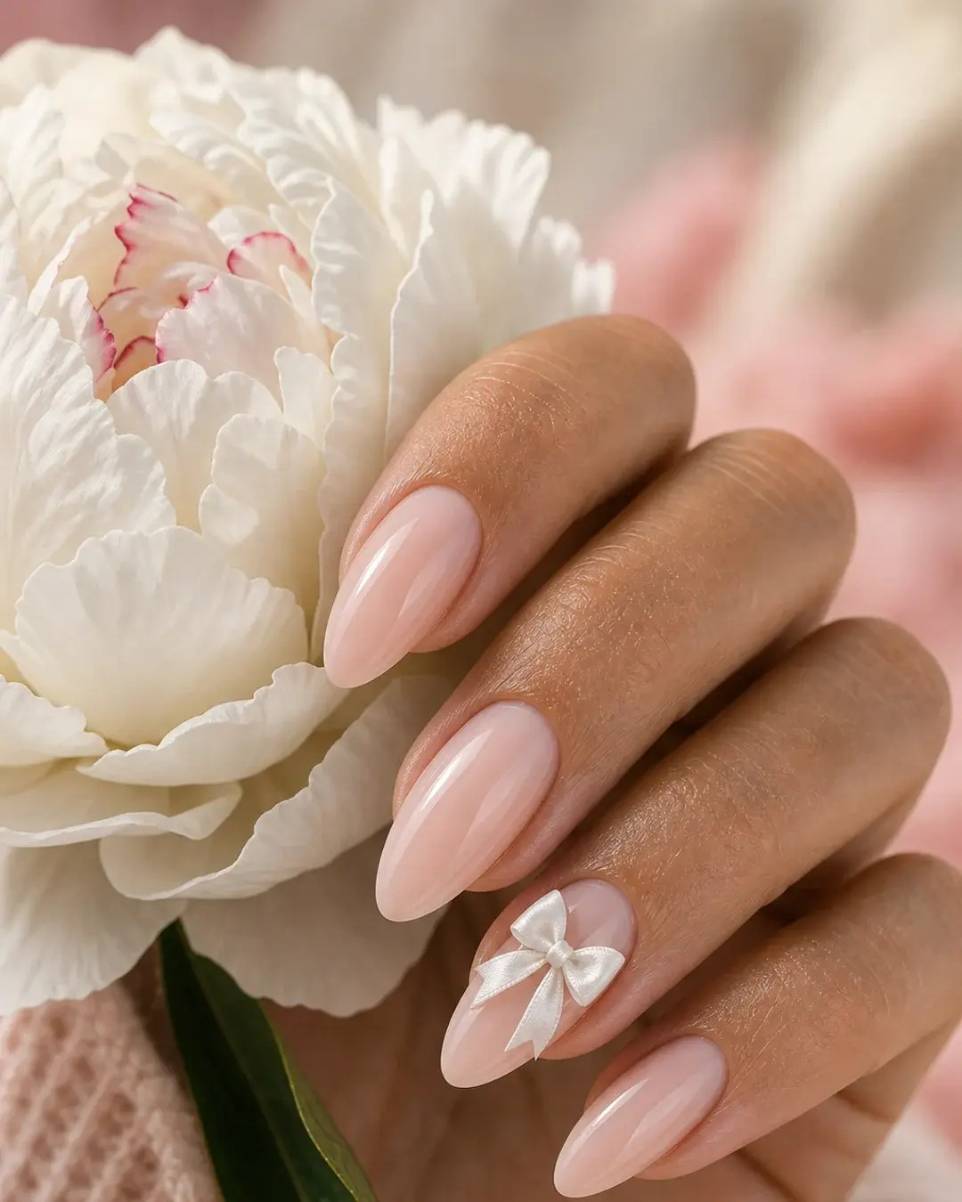 High Gloss Milky Pink Stilettos with 3D White Bow Charm High Gloss Milky Pink Stilettos with 3D White Bow Charm — Bow Stiletto Nails 2027