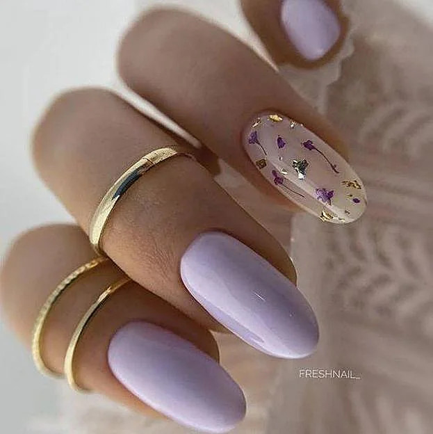 Lavender with Embedded Purple Flowers Lavender with Embedded Purple Flowers — Floral Acrylic Nails 2027
