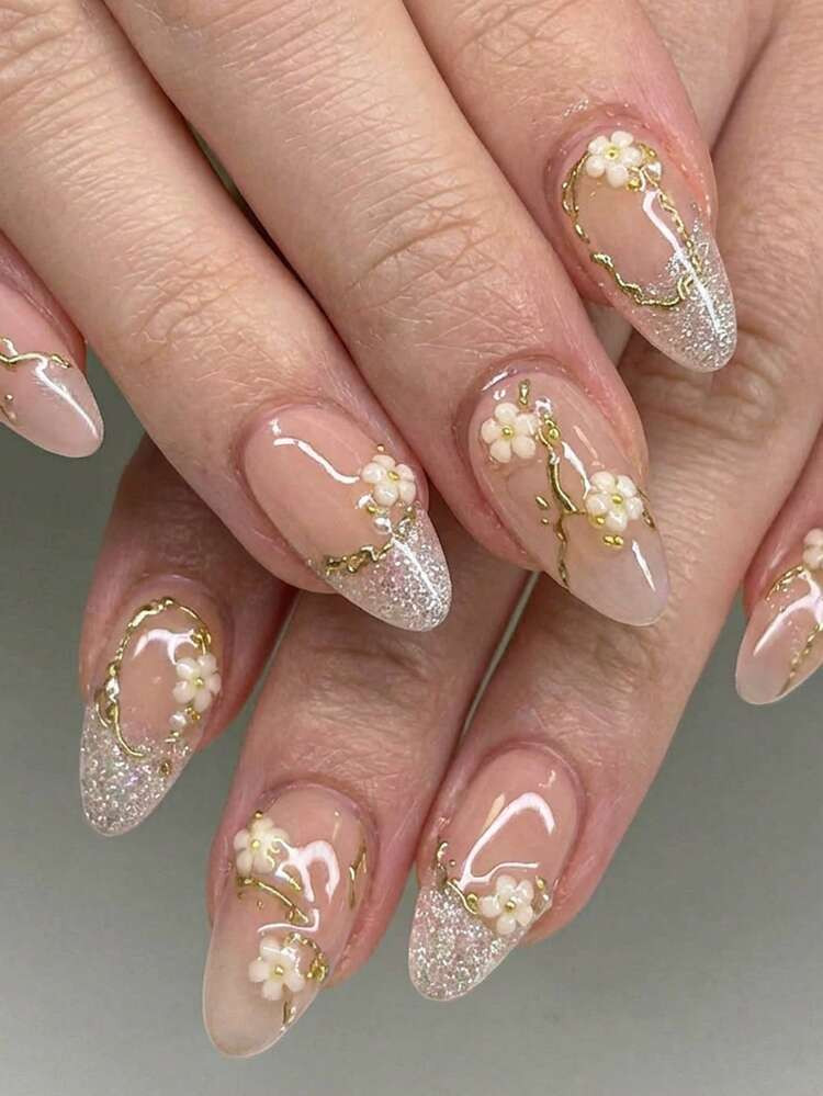Glossy With Glitter Visual Idea Glossy With Glitter Visual Idea — Floral Acrylic Nails 2027